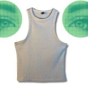 Recycled Plastic White Ribbed Tank Top Size Small